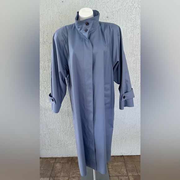 London Fog Vintage Wamsutta Funnel Neck Long Trench Coat Powder Blue 14P EUC - Picture 1 of 9